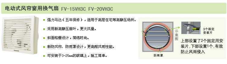 電動式風簾窗用換氣扇FV-15VH3C,FV-20VH3C