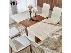 纯天然石餐桌大理石洞石餐桌 贴实木皮 可伸缩餐桌餐台