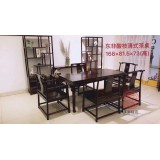 休闲系列酸枝通板画案茶桌与博古架