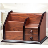 木质笔筒办公商务复古中国风木制笔筒多功能组合笔筒收纳盒